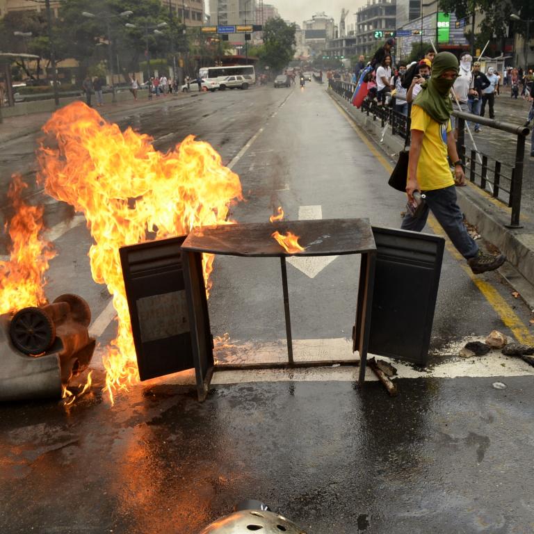 Objects on Fire During Protests;Caracas, Venezuela, May 2014