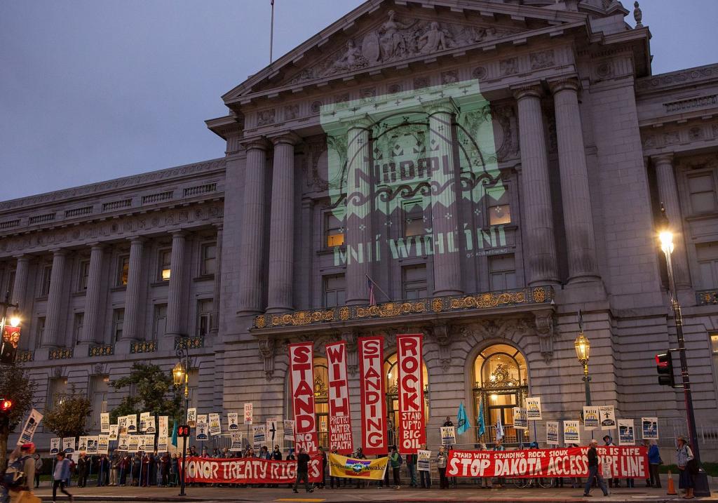 Protest Against North Dakota Pipeline Outside San Francisco City Hall; USA, November 2016