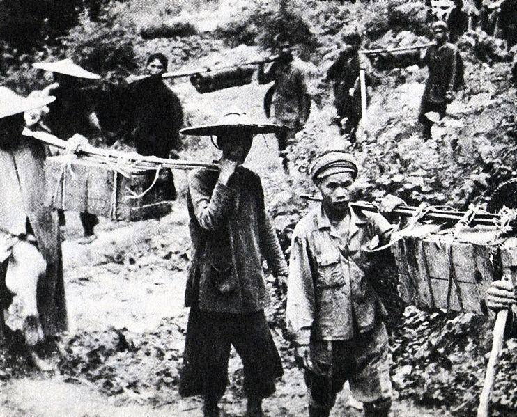 Viet Cong Carry Supplies Along Ho Chi Minh Trail, Vietnam War, late-1950s