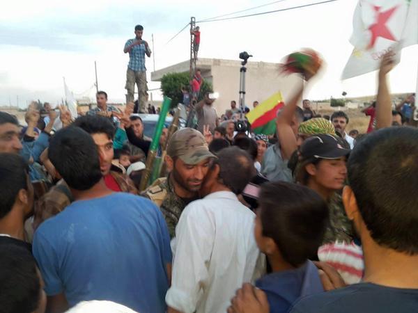 Kurdish Fighters From the Cizire and Kobane Cantons Meet as they Connect the Cantons, June 2015