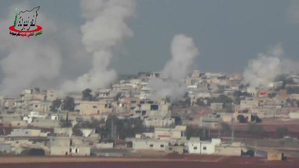 Smoke Trails from Helicopter Bombardment; Kafr Nabudah, Hama, Syria, Oct 2015