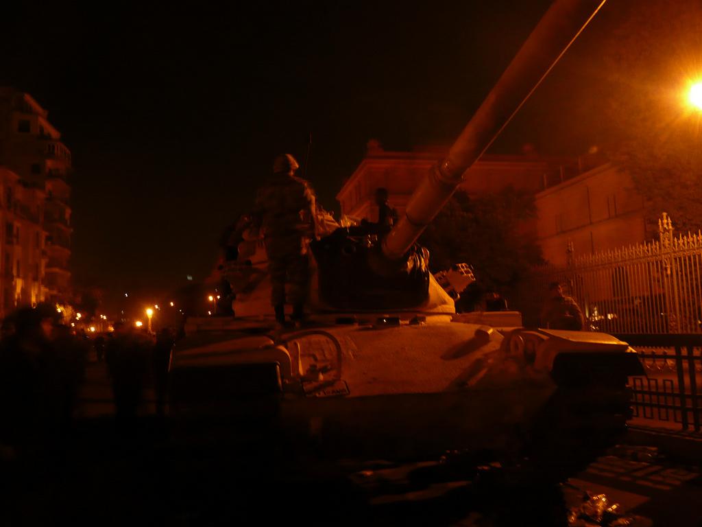 Protestors on Tank