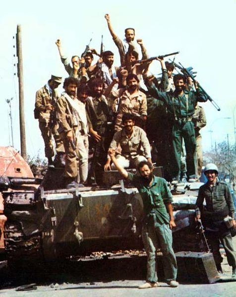 Iranian Troops Atop Captured Iraqi Tank, '82