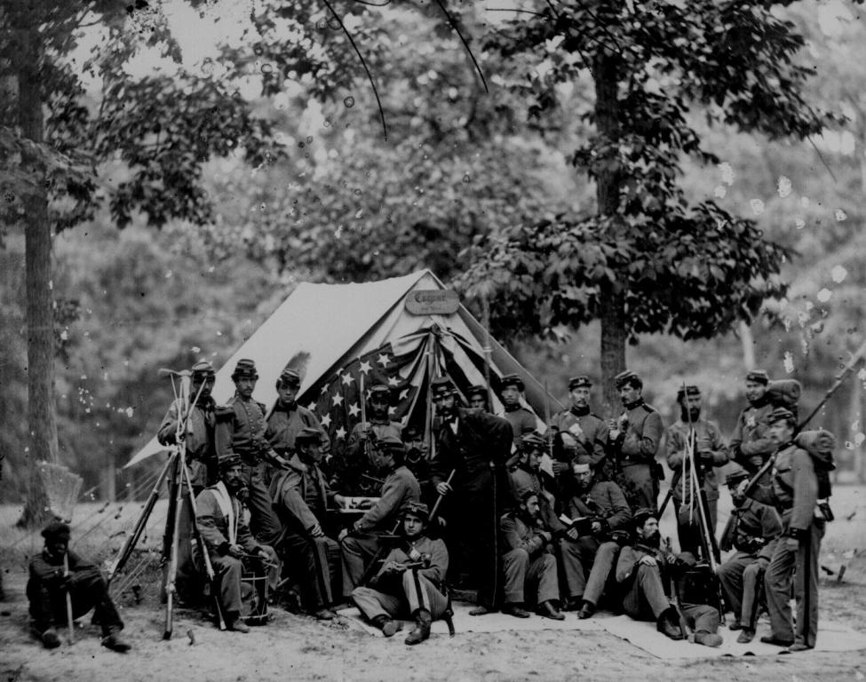 Engineers of the 8th New York State Militia in front of a tent, 1861