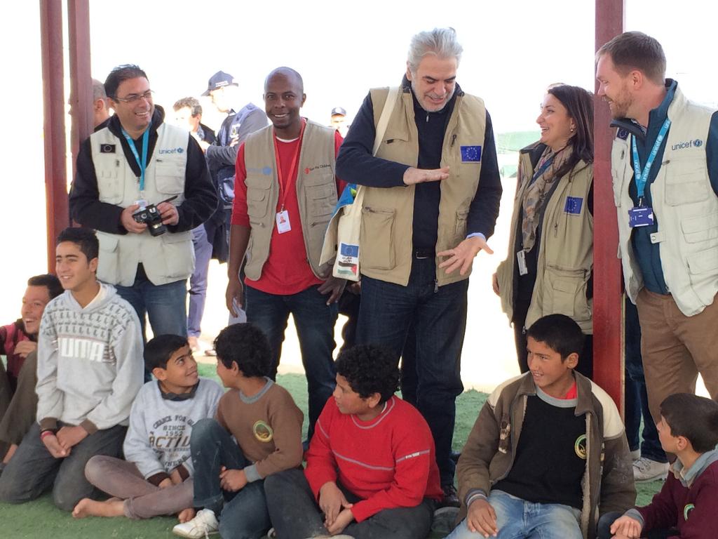 European Union Commissioner Visits Syrian Refugees at Zaatari Camp, Jordan, Jan 2015