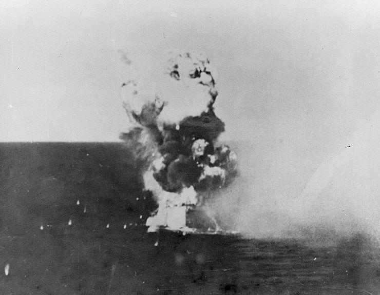 USS Columbia Hit by Kamikaze, Lingayen Gulf, Philippines, January 1945