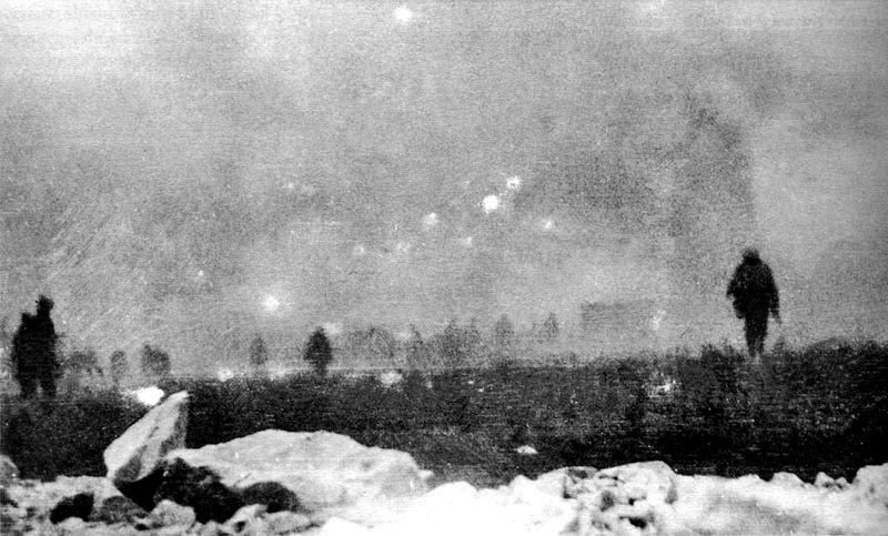 British Infantry Advancing Through Gas, Loos, France, Fall 1916