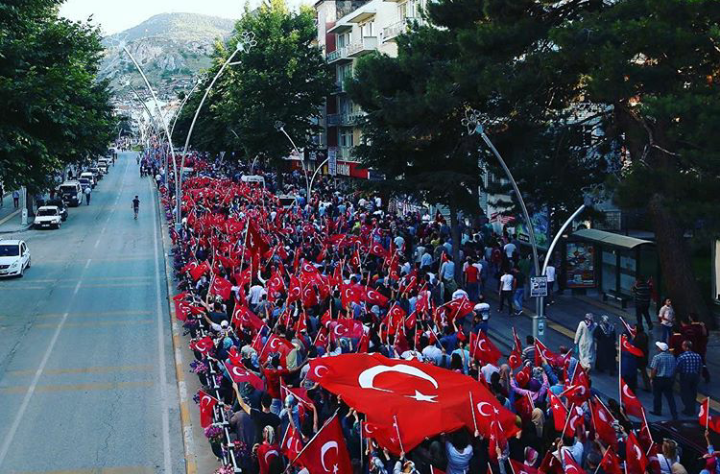 Pro-Government Turkish Citizens Protest Against Coup Attempt in Tokat, Turkey; July 2016