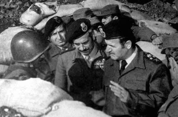 Syria´s president Hafez al-Asad and Defense Minister Mustapha Tlas, Golan, 1973