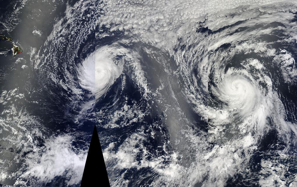 Satellite Map of Cyclones Iselle and Julio, Pacific Ocean, August 2014