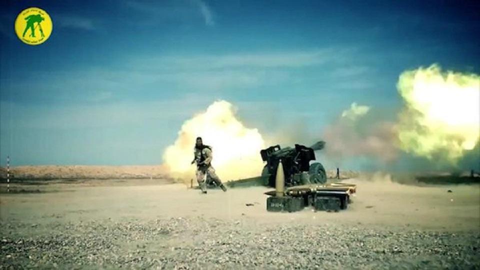 Iraqi Popular Mobilization Artillery Unit Shelling ISIS Positions; Fallujah, Iraq, July 2015