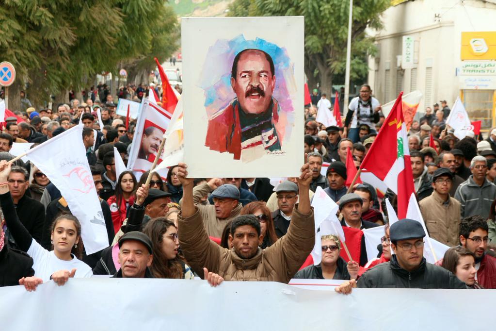 March in Memory of Chokri Belaid in Tunis, Tunisia; Feb 2015