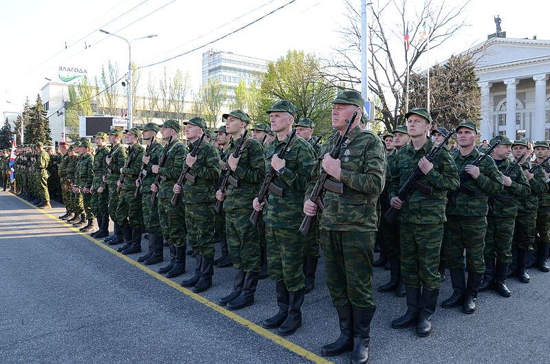 Democratic Republic of Donetsk Troops Rehearsing for Victory Day Parade; Donetsk, Ukraine, May 2015