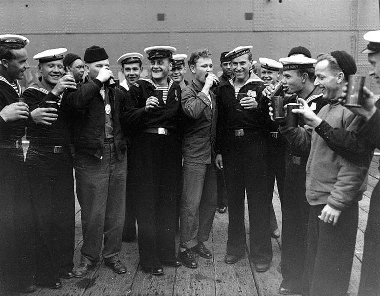 US and Russian Sailors Celebrate Victory Over Japan, Alaska, August 1945