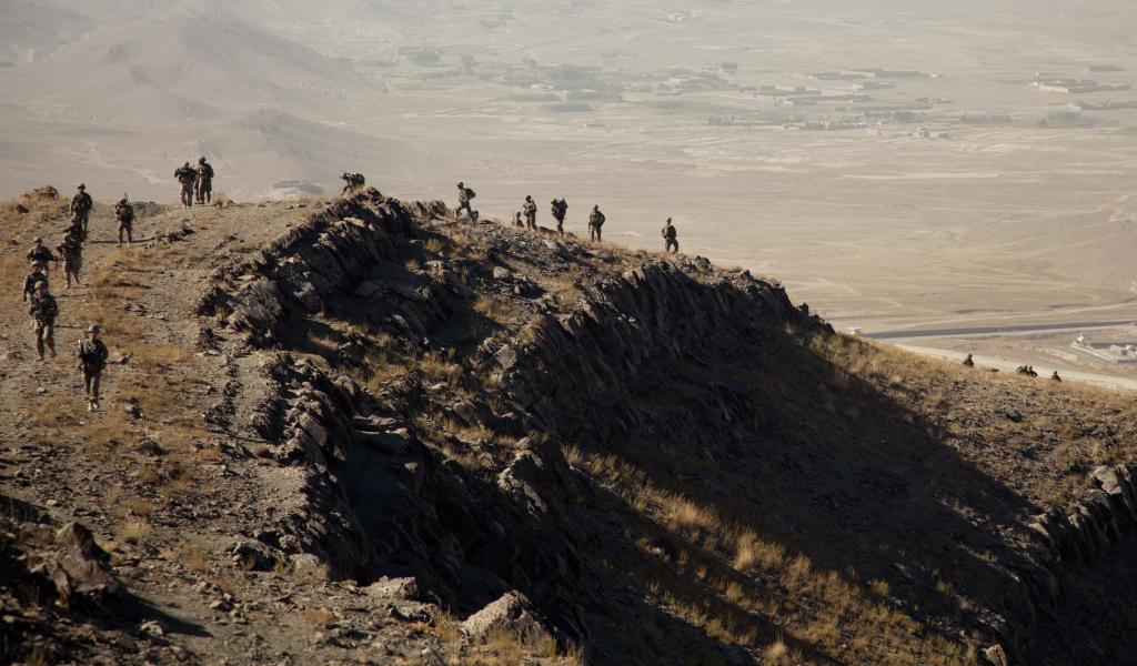 US & ANA Troops Hike Through Paktia Mountains, Afghanistan, September 2014