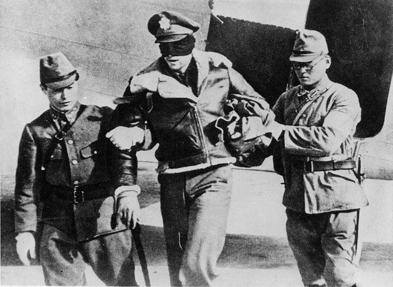 Doolittle Raider Blindfolded by Japanese Captors Before Extradition to Japan, Tokyo, Japan, 1942