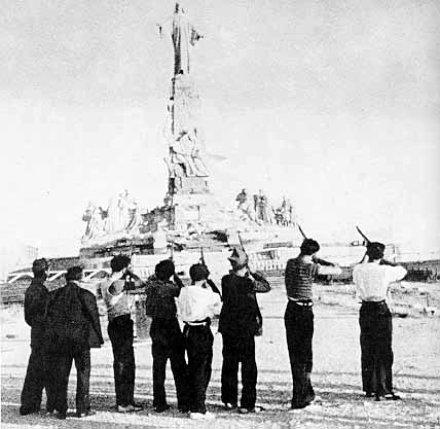 Republican Militiamen Take Aim at Religious Monument, Cerro de los Angeles, Aug 1936