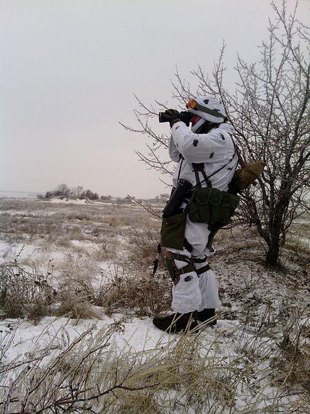 Ukrainian Special Forces Soldier Monitoring Enemy Positions; Eastern Ukraine, Jan 2015