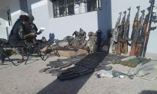 Syrian Kurdish Forces Examine Captured Islamic State Arms, Kobane, Jan 2015