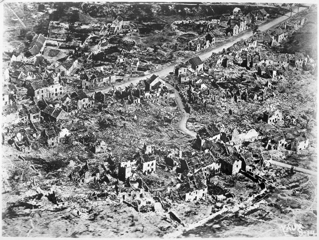 Aerial View of Ruins of Vaux, France, 1918