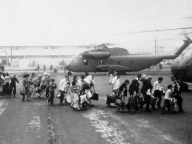 South Vietnamese Refugee Families Escape Saigon Via US Military Helicopter, Operation Frequent Wind,