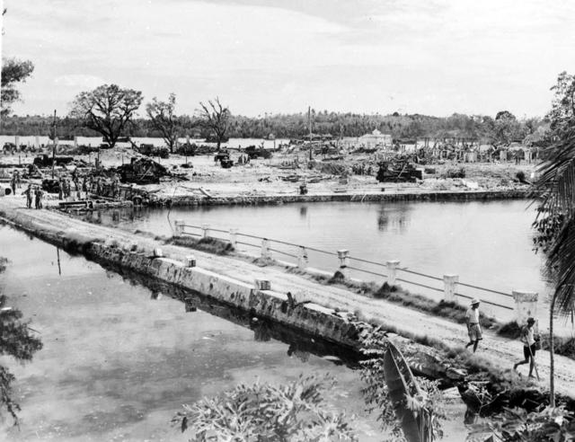 Remnants of Victoria Town on Labuan Island After Allied Bombardment; WWII; Malaysia, June 1945