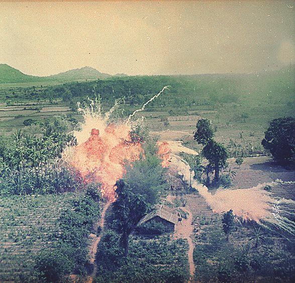 US Napalm Bombs Explode On Suspected Viet Cong Structures, South Vietnam, 1965