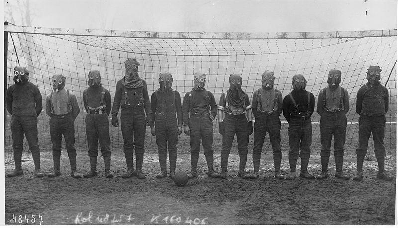 British Soccer Team With Gas Masks, Western Front, World War I