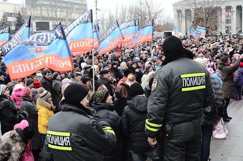 Separatist Supporters and Law Enforcement in the 'Donetsk People's Republic', Ukraine, Dec 2014