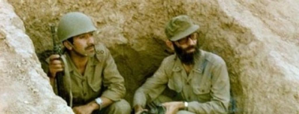 Ayatollah Ali Khameini in the trenches during the Iran-Iraq War; 1980s