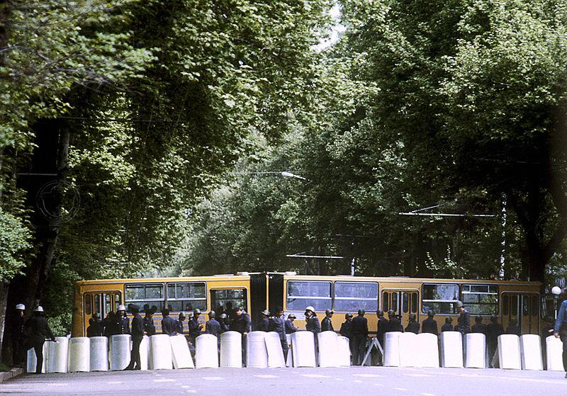 Police Buffer Between Rival Tajik Protests at Ozodi & Sakhidon, 1992