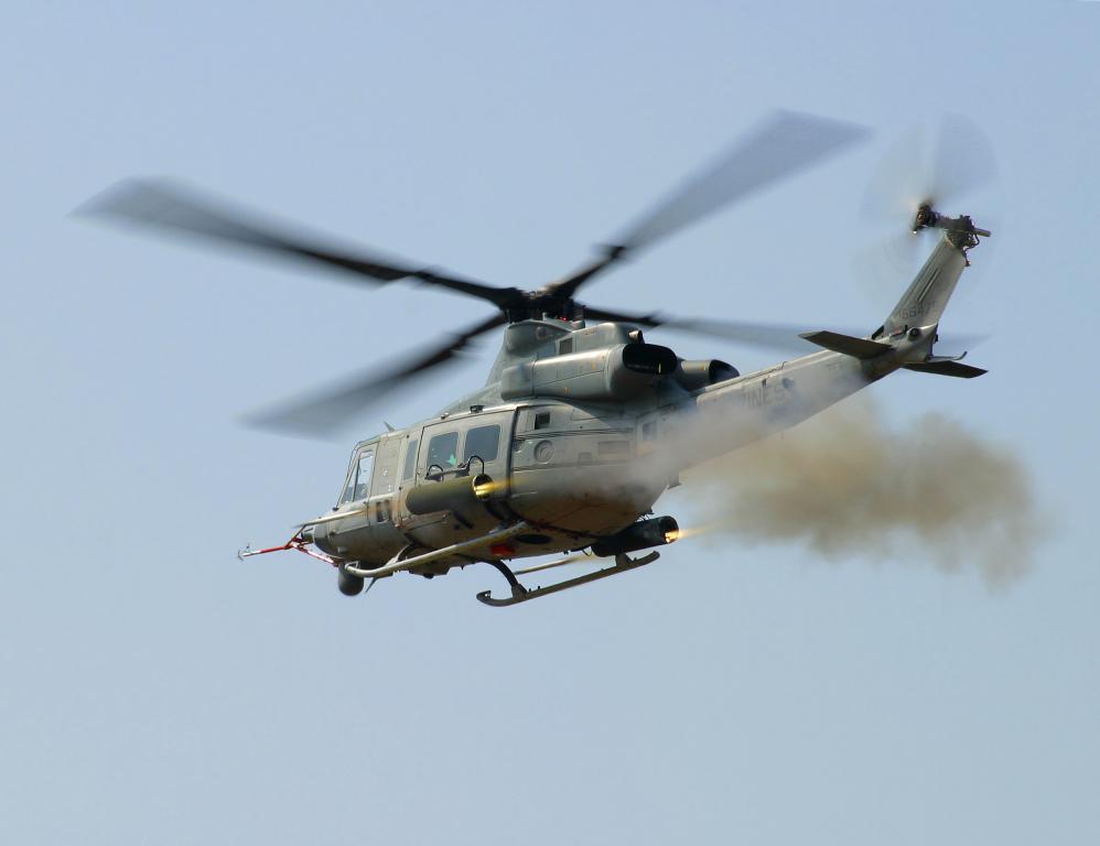 US military helicopter in Training Fire Exercise, Virginia USA, Mar 2007