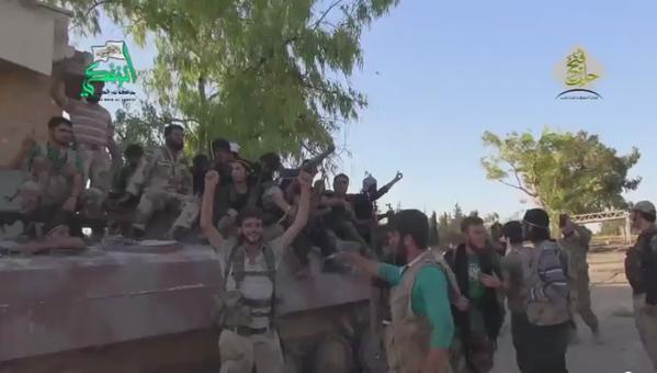 Rebel Forces of 'Fatah Halab' Celebrate in Captured Military Research Centre; Aleppo, Syria, July 20