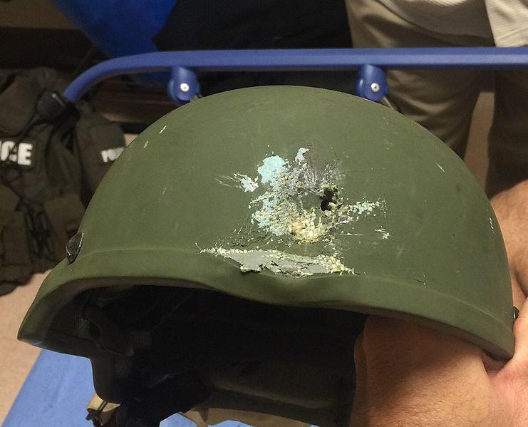 Kevlar Helmet worn by police officer during Orlando Night Club Shooting, Florida, June 12, 2016