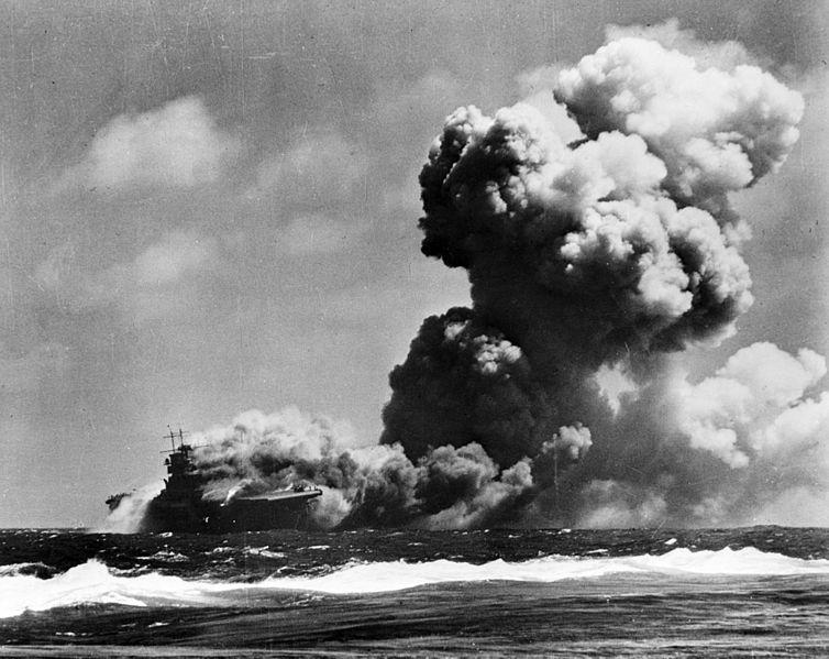 USS Carrier Wasp After Being Hit by Torpedoes, Guadalcanal, Solomon Islands, September 1942