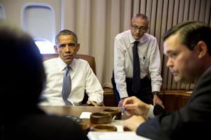 U.S. President Obama Briefed on South Asian Affairs on Flight to India, Jan 2015