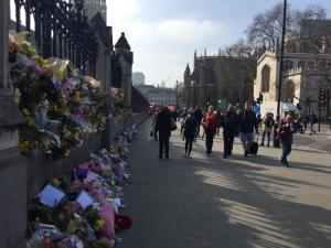 Floral tributes to the victims of the 2017 Westminster attack; Westminster, United Kingdom, March 20