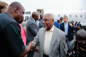 Ambassador Ismael A. Gaspar Martins of Angola is greeted by Burundian officials upon arrival at Buju