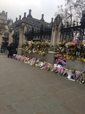 Floral tributes to the victims of the 2017 Westminster attack; Westminster, United Kingdom, March 20