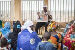 An awareness-raising session on hygiene and breastfeeding at Dafort Health Centre