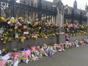 Floral tributes to the victims of the 2017 Westminster attack; Westminster, United Kingdom, March 20