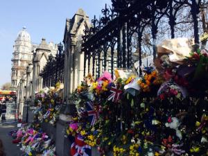 Floral tributes to the victims of the 2017 Westminster attack; Westminster, United Kingdom, March 20