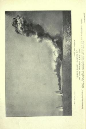 HMS Queen Mary suffering a fatal explosion after receiving two shells from SMS Derfflinger.