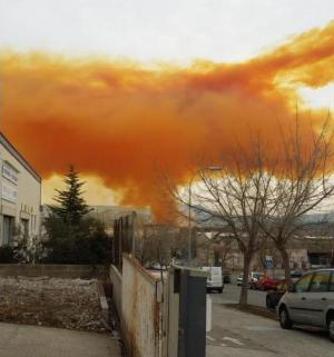 Toxic Orange Cloud over Catalonia after Factory Accident, Feb 2015